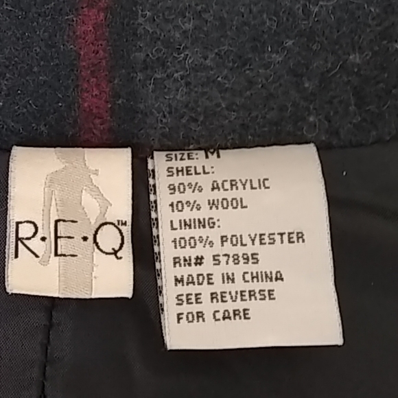 Jacket, Red/Gray Plaid, Wool Blend, Lined, Size M - Picture 7 of 8